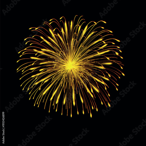Golden Firework Burst Isolated on Black Background