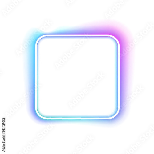 PNG neon square frame glows with bright pink and blue gradient. Sharp geometric lines highlight edges. Perfect for futuristic banner designs.