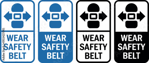 Four different colored safety belt signs on a white background