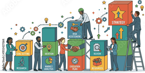 Professional team building business strategy with colorful blocks