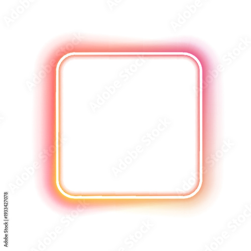 Bright neon PNG square with glowing red and orange edges. Smooth gradient highlights create depth. Modern abstract frame for banners.