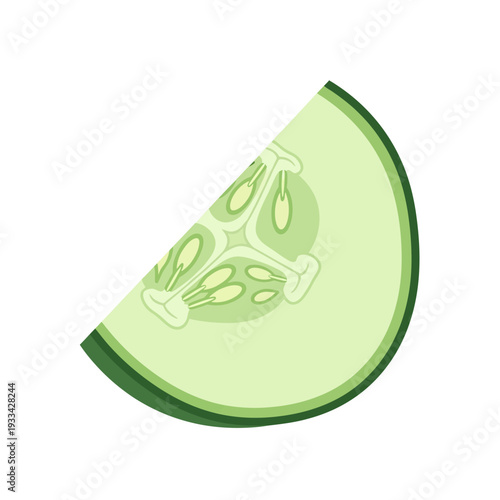 A vibrant, detailed illustration of a single, crisp slice of cucumber, showcasing its internal structure with seeds and flesh.