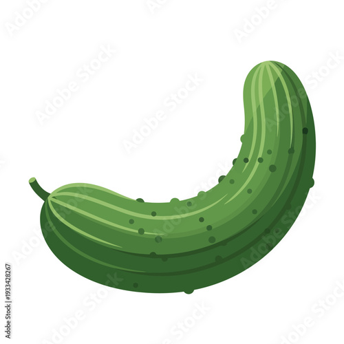 A vibrant green cucumber with a curved shape and textured skin, isolated on a white background.