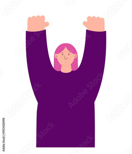 Beautiful happy modern woman character illustration isolated on transparent. Feminism, empowerment, girl power, gender equality concept. 8 March, Womens Day design element, clip art. Flat vector