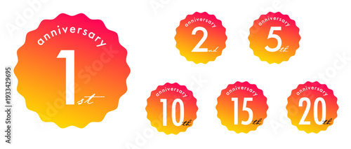 バッジ型の周年ロゴ_情熱のレッド,オレンジ,イエロー｜1st,2nd,5th,10th,15th,20th｜Anniversary Logo