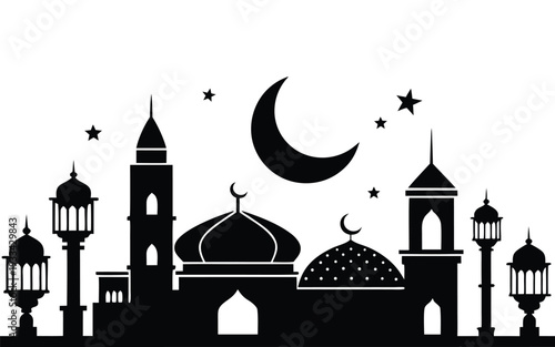 Ramadan Kareem Mosque Silhouette Vector Illustration