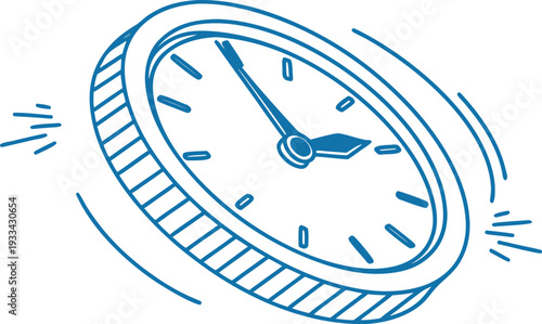 Blue clock bright glowing circular outline
