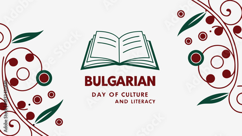 Bulgarian Day of Culture and Literacy poster with book and floral open book leaves