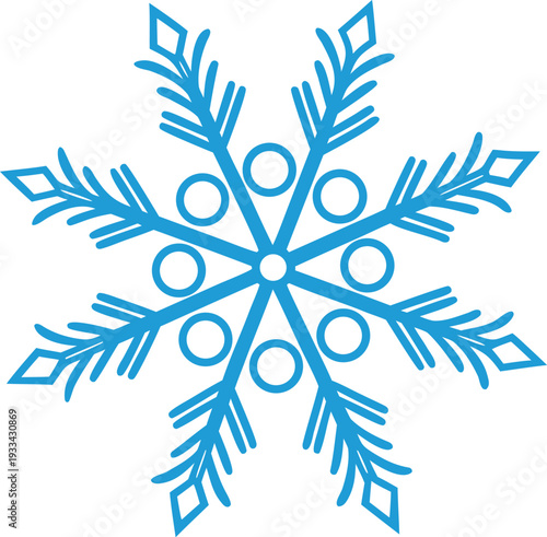 Blue neon snowflake symmetrical glowing