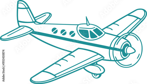 Cyan neon airplane with outline transportation