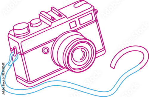 Neon camera glowing pink and blue tubing