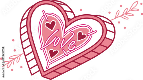 Neon heart shape with love text and soft pink background