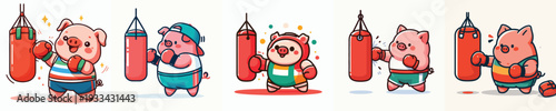 cute pig vector boxing training