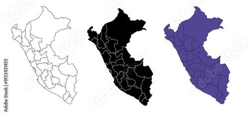 A set of vector maps of Peru with prefecture boundaries in three styles