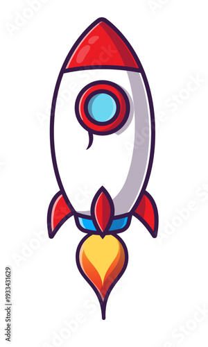 Cute cartoon rocket ship blasting off into space.