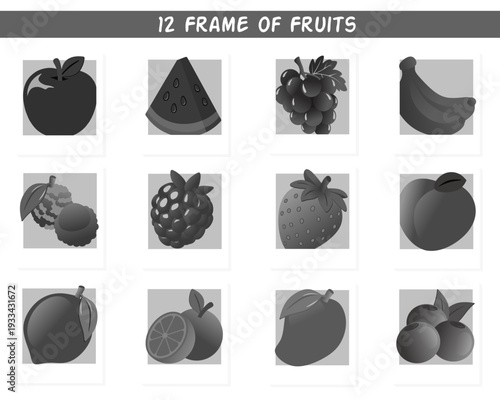 set of fresh fruits in a photo frame