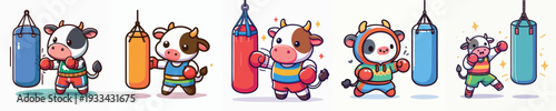 cute cow vector boxing training