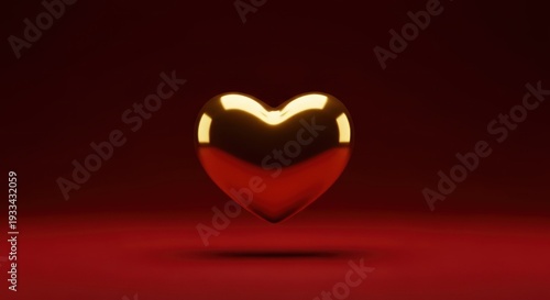 Shiny red heart with golden glow on dark background