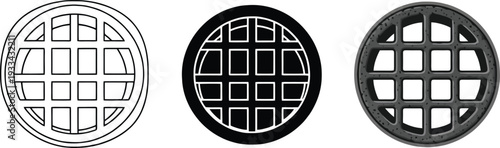 Set of global grid icons featuring outline solid and textured styles perfect for web and app design or international concept illustrations