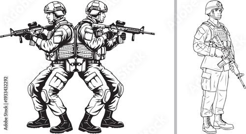 A black silhouette of a stealth bomber next to a detailed line drawing of a military helicopter, representing modern aviation technology in a minimalist contrast style.