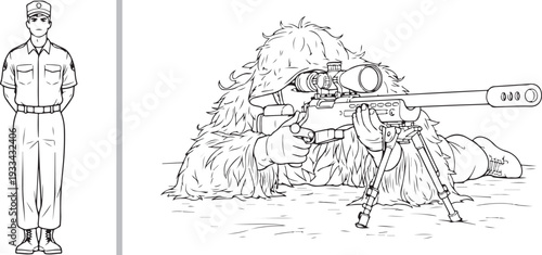 This comprehensive collection of vector illustrations displays various military themes, including missile systems, tactical gear, weaponry, and soldiers in high-contrast line art and silhouette styles