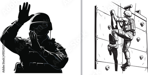 A black silhouette of a stealth bomber next to a detailed line drawing of a military helicopter, representing modern aviation technology in a minimalist contrast style.