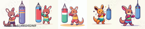 cute kangaroo vector boxing training