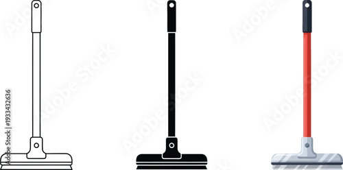 Set of floor squeegee icons in various styles including outline solid and flat color designs perfect for cleaning service apps or household product illustrations