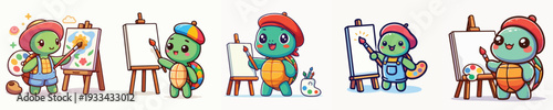 cute turtle vector painting on canvas
