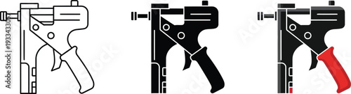 Set of staple gun icons featuring outline solid and color variations perfect for construction and DIY project interfaces