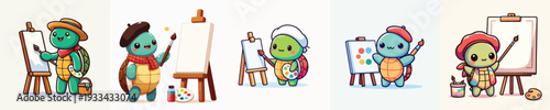 cute turtle vector painting on canvas