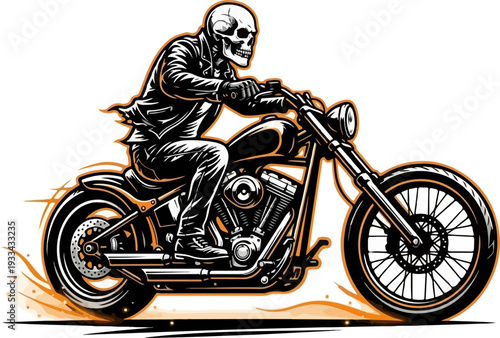 Powerful Skull Motorcycle Rider Orange Accent Vector Design