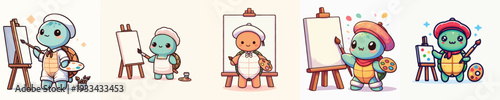 cute turtle vector painting on canvas