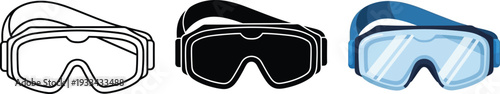 Set of safety goggles vector illustration featuring outline solid and colored versions ideal for protective equipment concepts and industrial safety