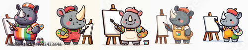 cute rhino vector painting on canvas
