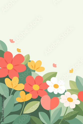 Spring Vertical Poster with Drawn Bloom Flowers of Field