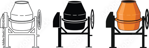 Set of cement mixer icons in outline silhouette and color variations perfect vector illustration for construction industry projects and web design