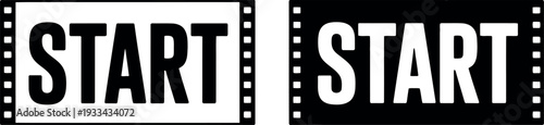 A film strip with the word Start written in bold letters to indicate the beginning of a movie or video.