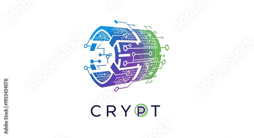 Cryptocurrency Logo with Circuit Design Elements.
