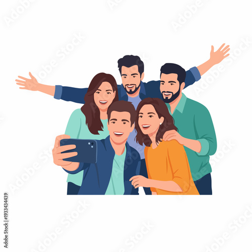 Group of friends taking a selfie together.
