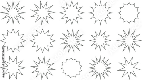 A collection of various starburst shapes and designs on a white background