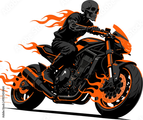 Powerful Skull Motorcycle Rider Orange Accent Vector Design