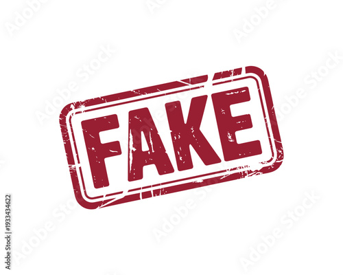 A red fake stamp on a white background indicating something is not genuine.