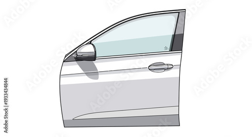 Front car door vector isolated on white background. Isometric car parts set with tires mirrors and hoods on white background