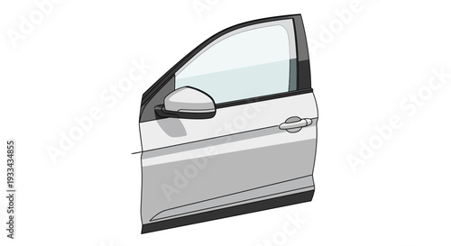 Front car door vector isolated on white background. Isometric car parts set with tires mirrors and hoods on white background