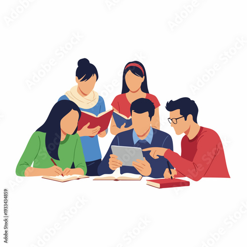 Diverse students collaborate on academic projects in a group study session.