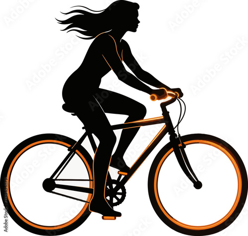 Stylish Female Cyclist Black Silhouette Modern Vector Art