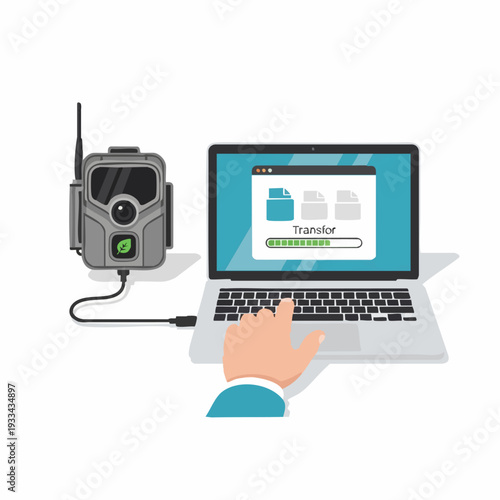 Downloading trail camera images to laptop.