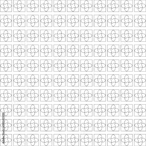 geometric line art pattern with minimalist floral tile motifs in grid