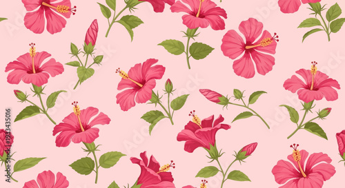 Pink Hibiscus pattern. Tropical botanical Seamless pattern. motif exotic hibiscus design. Hawaii shirt, summer design. beautiful pink floral sweet, floral patterns. hibiscus flower. Pink fashion